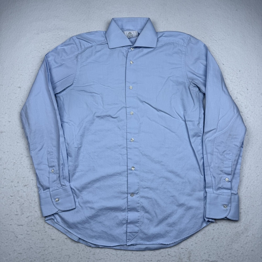 Pini Parma Shirt Mens 15.5 39 Blue Cotton Slim Fit Dress Long Sleeve Italy